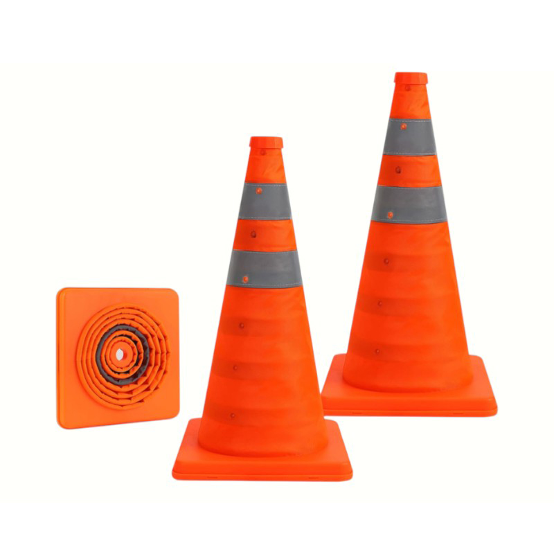 Cône de signalisation pliable multifonctionnel portable réfléchissant à haute intensité avec voyant d'avertissement LED enfichable monté sur le dessus pour les opérations d'urgence et mobiles