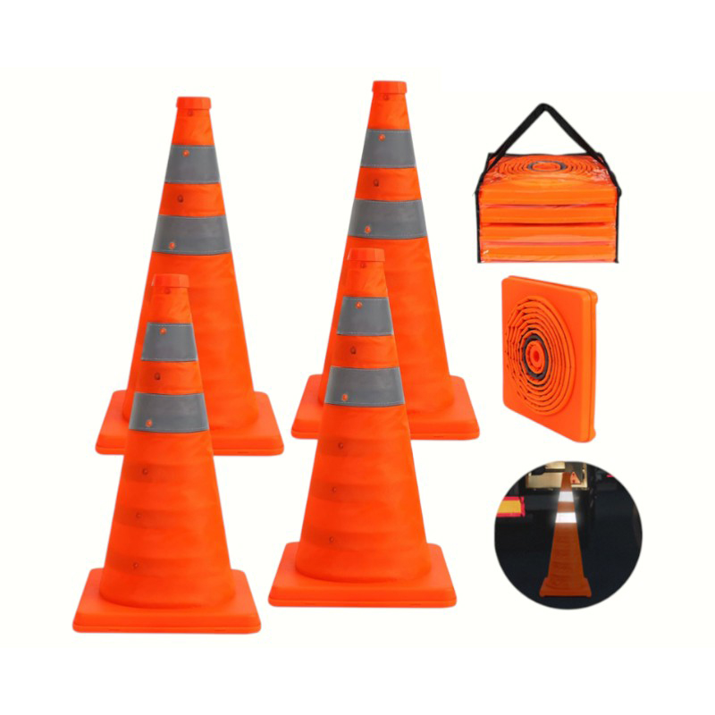Cône de signalisation pliable multifonctionnel portable réfléchissant à haute intensité avec voyant d'avertissement LED enfichable monté sur le dessus pour les opérations d'urgence et mobiles