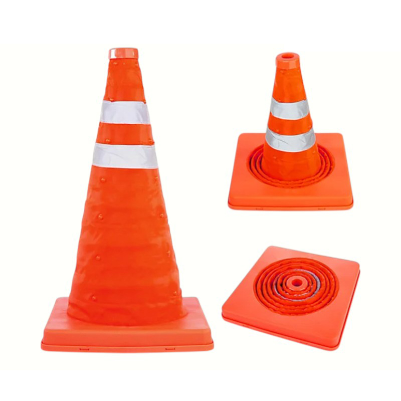 Cône de signalisation pliable multifonctionnel portable réfléchissant à haute intensité avec voyant d'avertissement LED enfichable monté sur le dessus pour les opérations d'urgence et mobiles