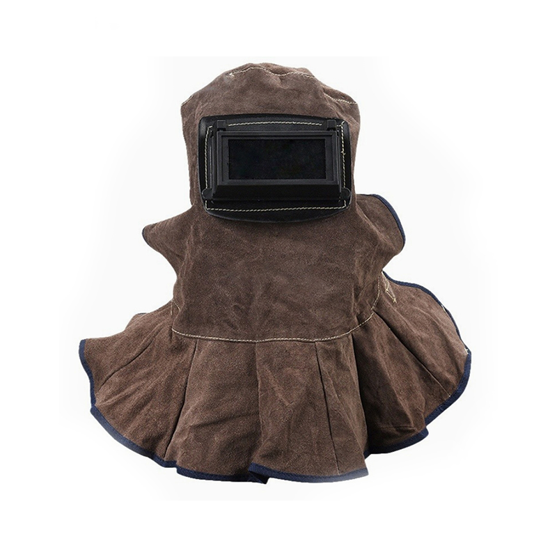 Masque de cagoule de soudage rabattable en cuir de vache marron carbone