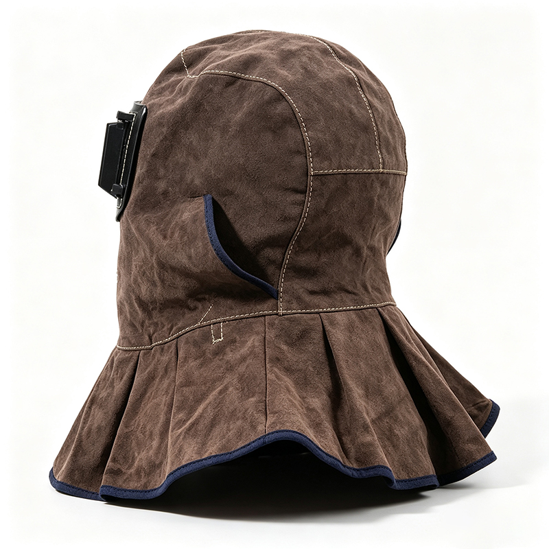 Masque de cagoule de soudage rabattable en cuir de vache marron carbone