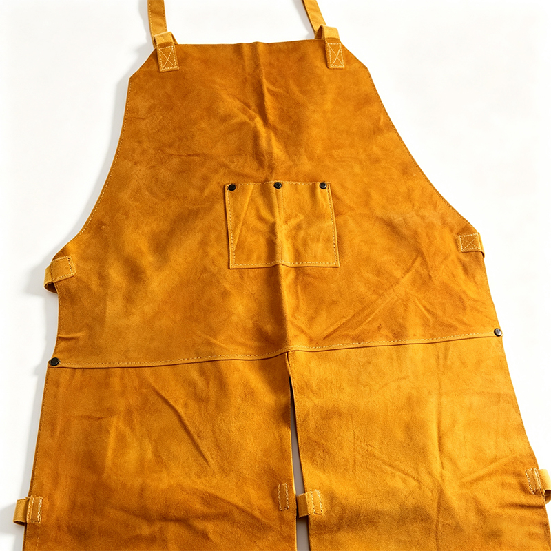 Pantalon tablier de travail en cuir à jambe fendue sur le devant et simple