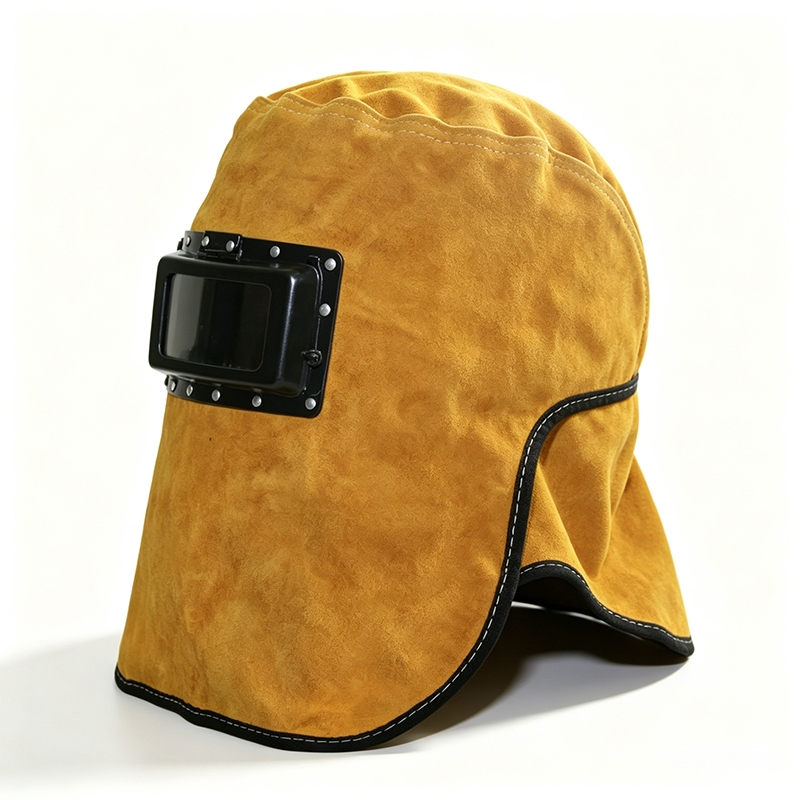 Cagoule de soudage rabattable à obscurcissement automatique en cuir de vache jaune