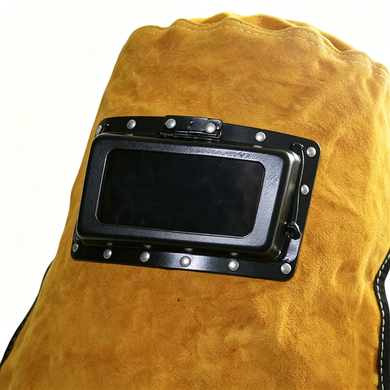 Cagoule de soudage rabattable à obscurcissement automatique en cuir de vache jaune