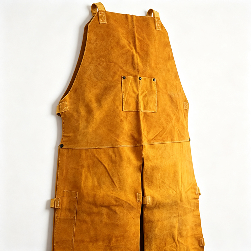 Pantalon tablier de travail en cuir à jambe fendue sur le devant et simple