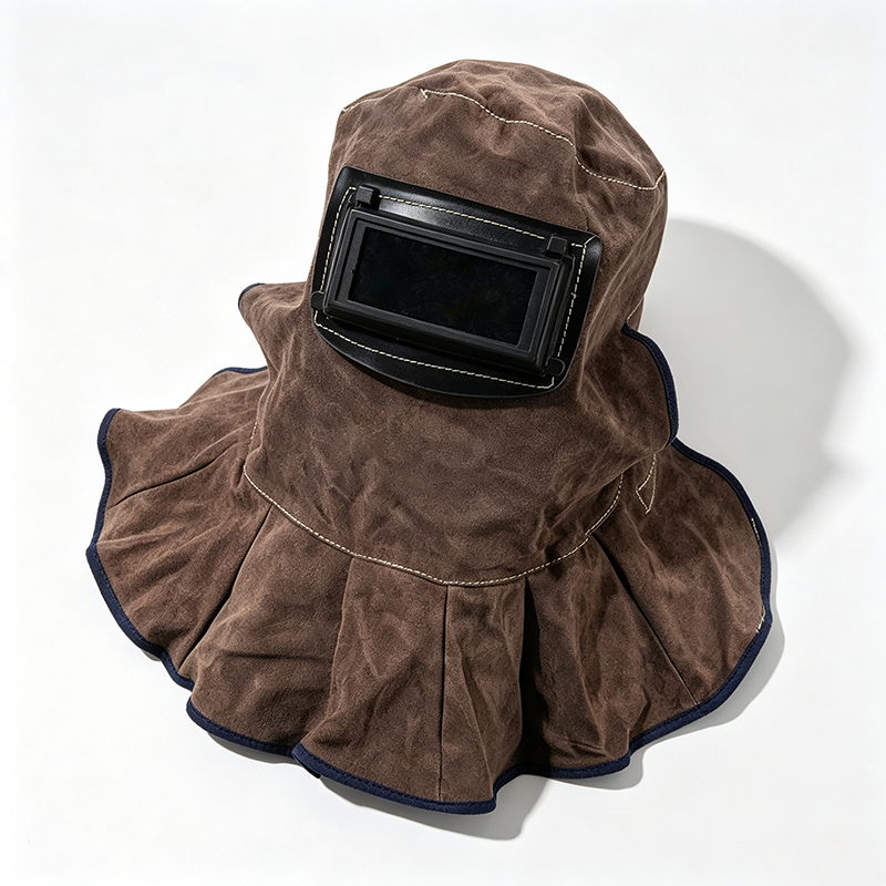 Masque de cagoule de soudage rabattable en cuir de vache marron carbone