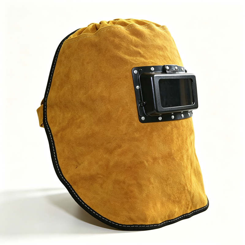 Cagoule de soudage rabattable à obscurcissement automatique en cuir de vache jaune