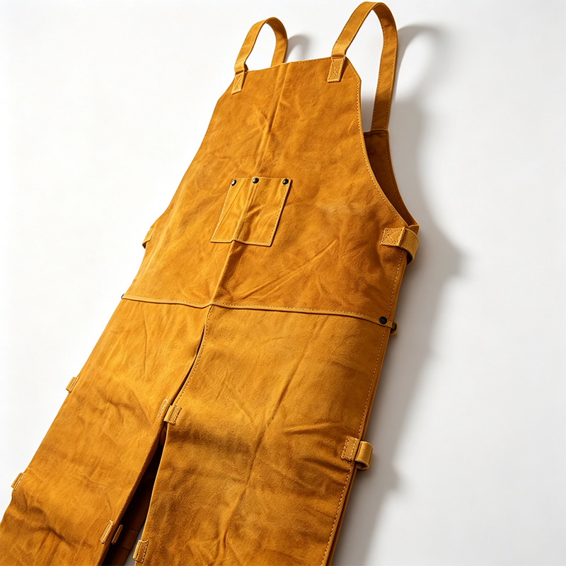 Pantalon tablier de travail en cuir à jambe fendue sur le devant et simple