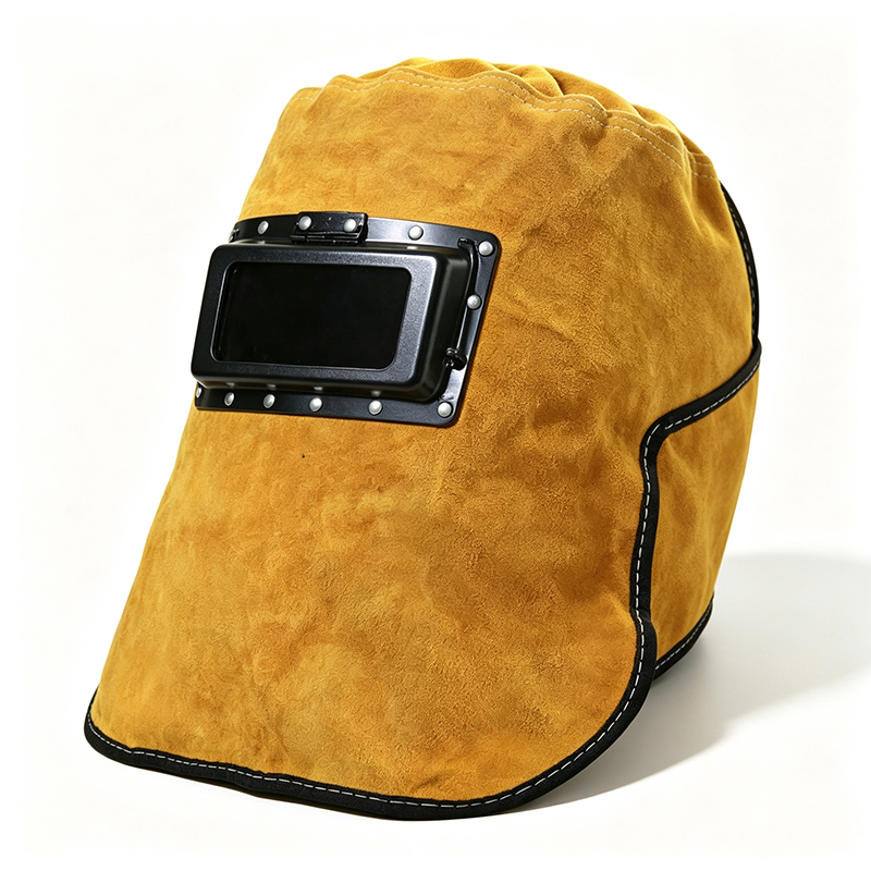 Cagoule de soudage rabattable à obscurcissement automatique en cuir de vache jaune