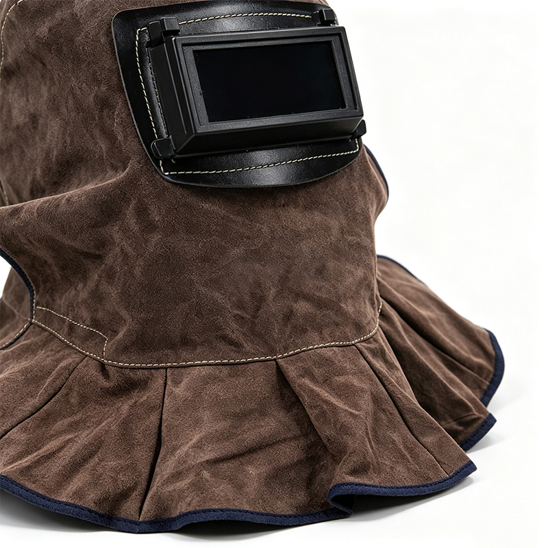 Masque de cagoule de soudage rabattable en cuir de vache marron carbone