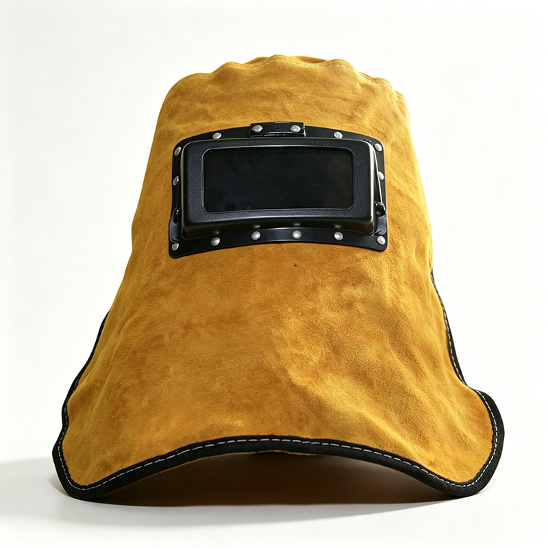 Cagoule de soudage rabattable à obscurcissement automatique en cuir de vache jaune