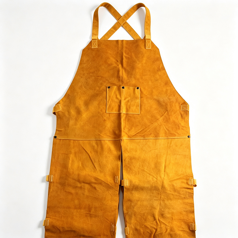 Pantalon tablier de travail en cuir à jambe fendue sur le devant et simple