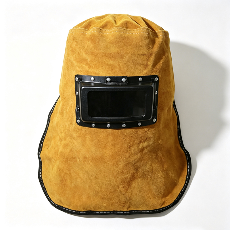 Cagoule de soudage rabattable à obscurcissement automatique en cuir de vache jaune